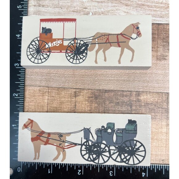 Vintage Wooden Blocks With Horse-Drawn Carriage Design Cats Meow - Picture 1 of 2